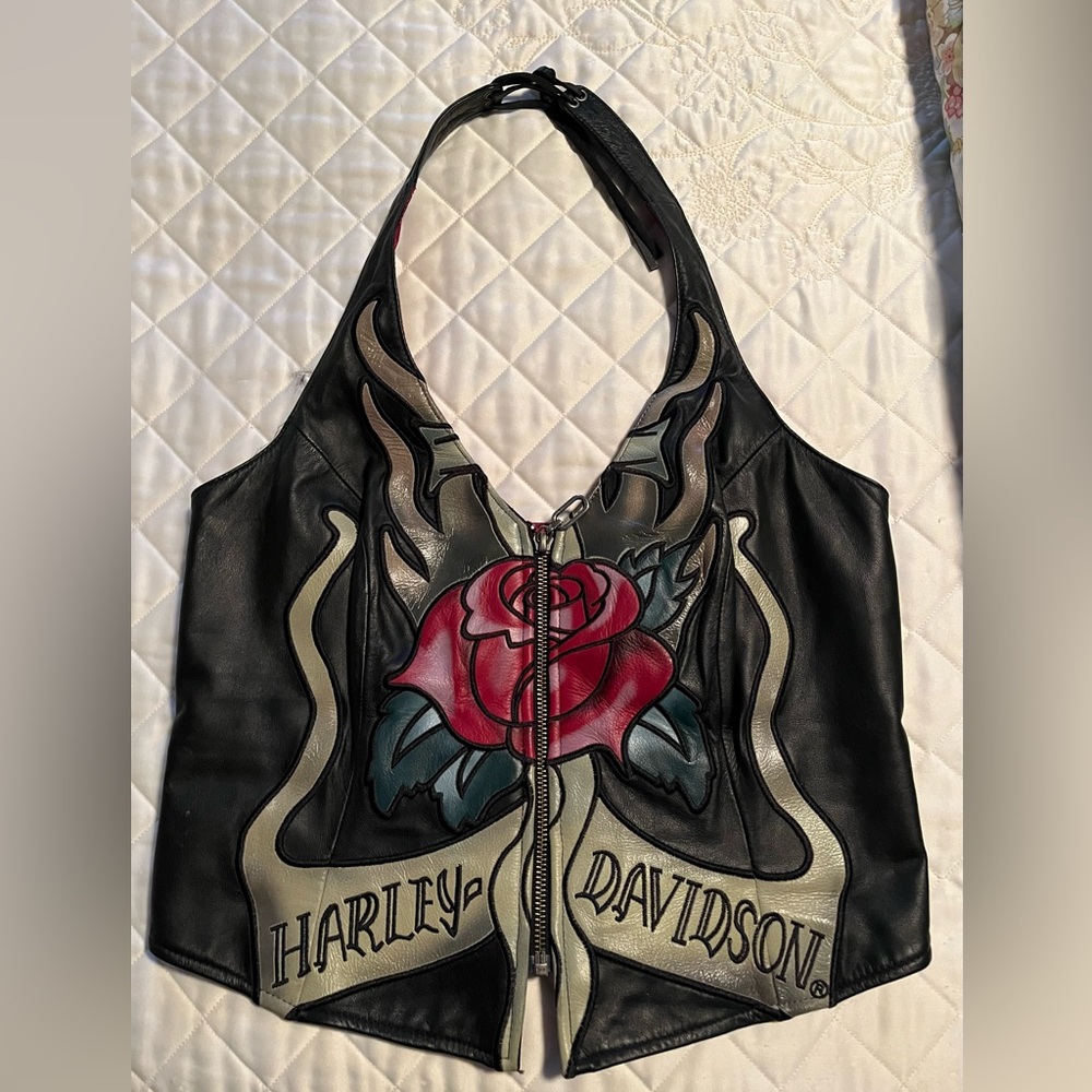 Ladies leather Harley vest.